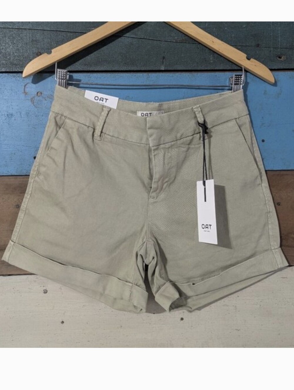 Oat Size 0 Womens Khaki Shorts Shorties Casual Tan Cuffed High Waist E